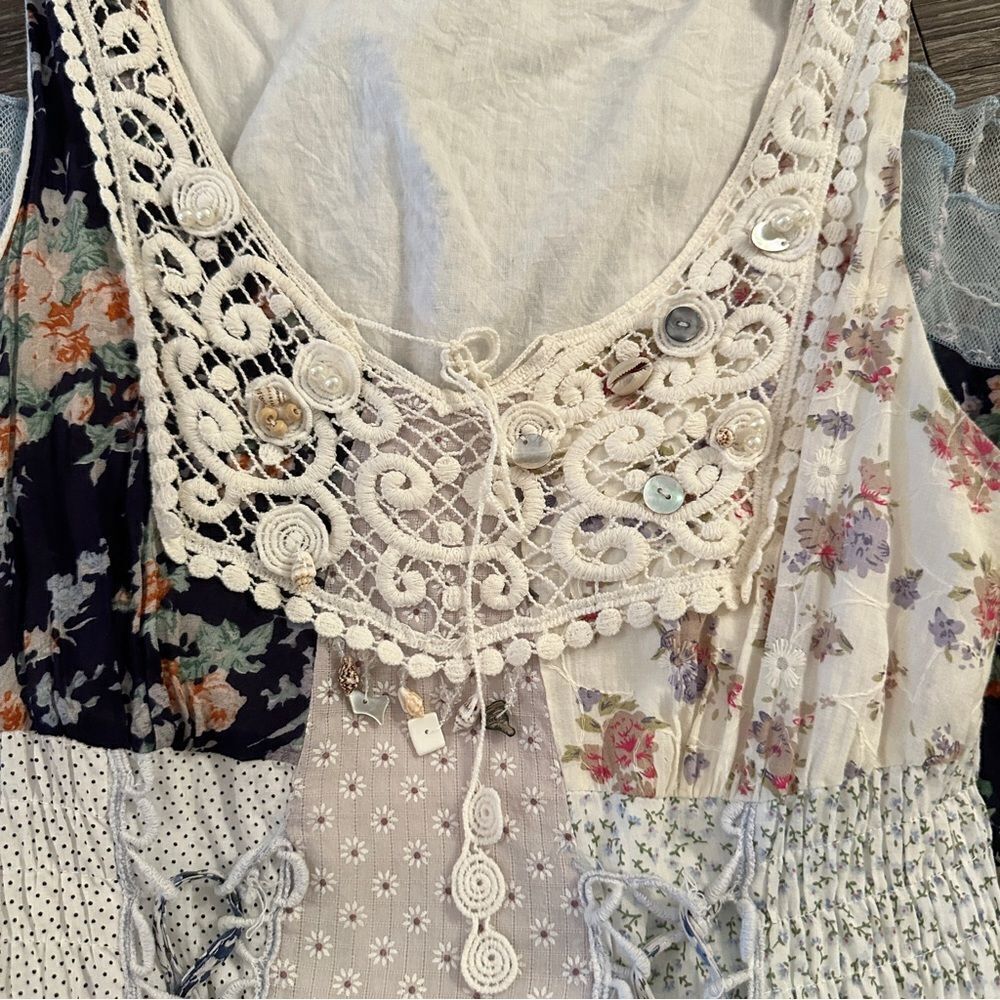 Sacred Threads Patchwork Seashell Boho Dress - image 8